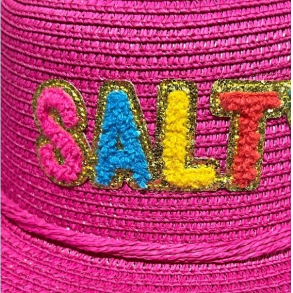Simply Southern NWT O/S Preppy Bucket Straw Hat "Salty" Pink Beach - Picture 4 of 6